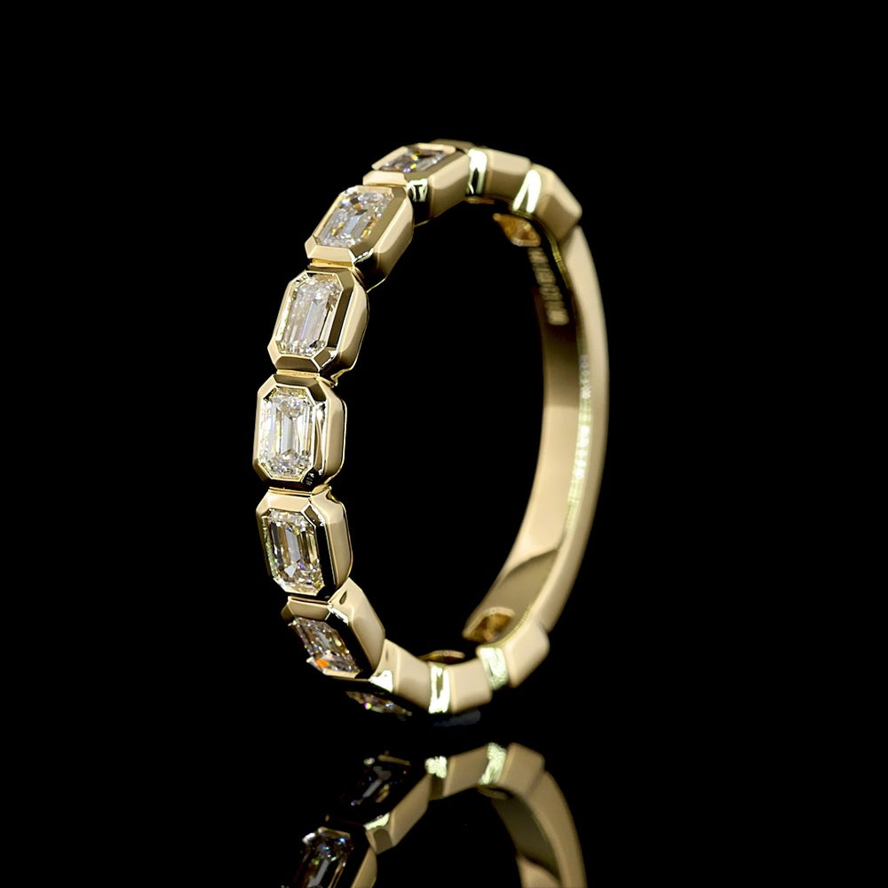 14K Yellow Gold 3/4 Eternity Band with East-West Bezel Set Emerald Cut Lab Diamonds - 1.00 Carats Total Diamond Weight - Covaloro Fine Jewelry