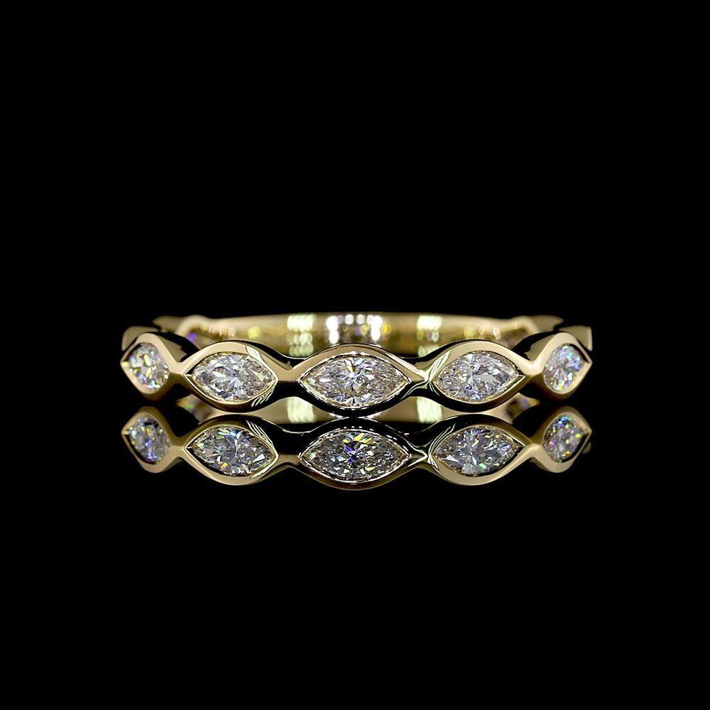 14K Yellow Gold 3/4 Eternity Band with East-West Bezel Set Marquise Cut Lab Diamonds - 0.69 Carat Total Weight - Covaloro Fine Jewelry