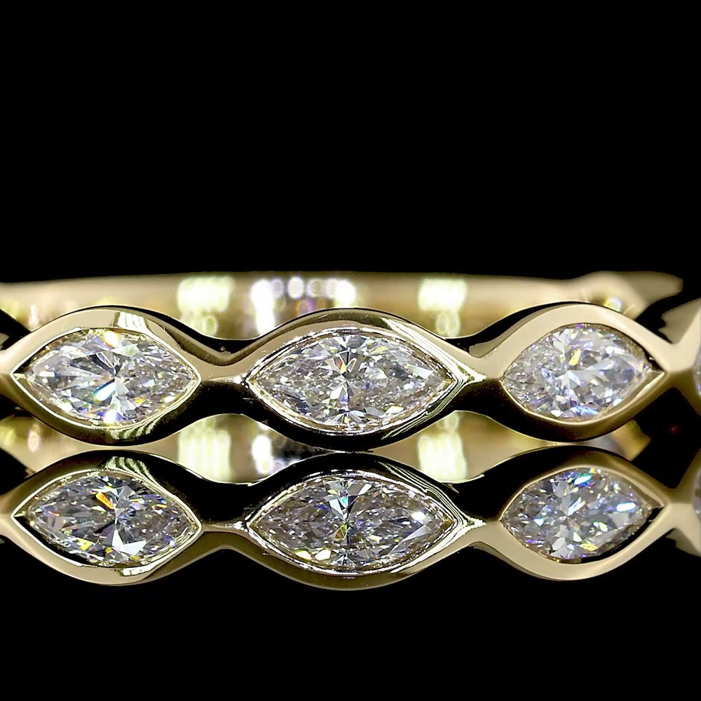 14K Yellow Gold 3/4 Eternity Band with East-West Bezel Set Marquise Cut Lab Diamonds - 0.69 Carat Total Weight - Covaloro Fine Jewelry
