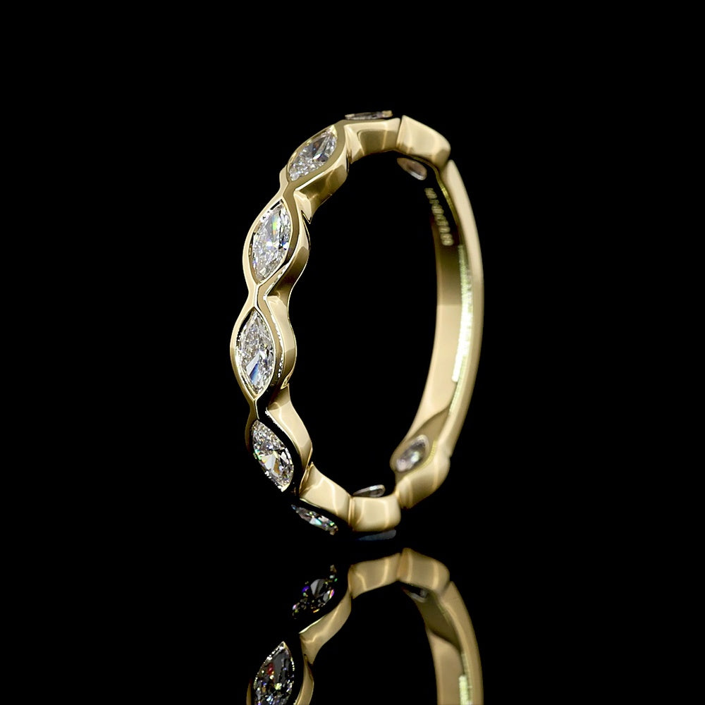 14K Yellow Gold 3/4 Eternity Band with East-West Bezel Set Marquise Cut Lab Diamonds - 0.69 Carat Total Weight - Covaloro Fine Jewelry