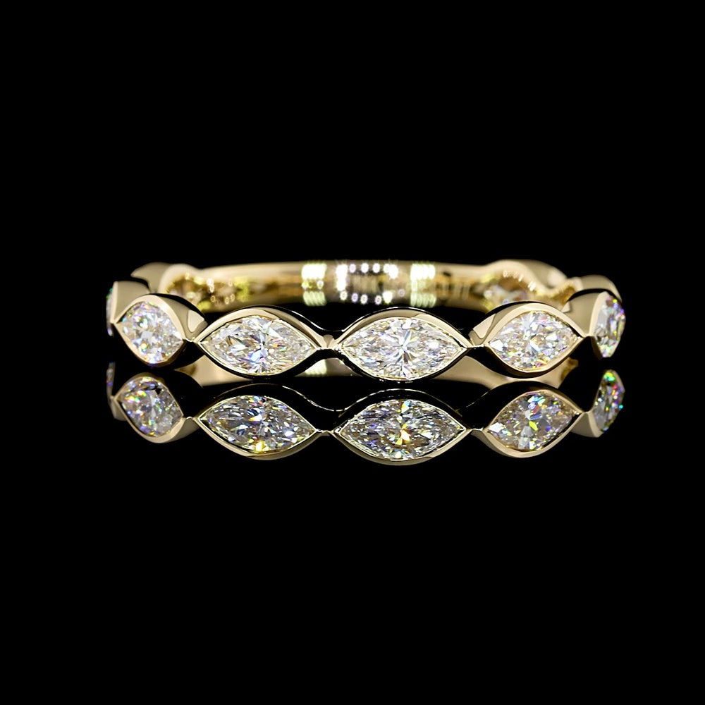 14K Yellow Gold 3/4 Eternity Band with East-West Bezel Set Marquise Cut Lab Diamonds - 0.77 Carat Total Diamond Weight - Covaloro Fine Jewelry