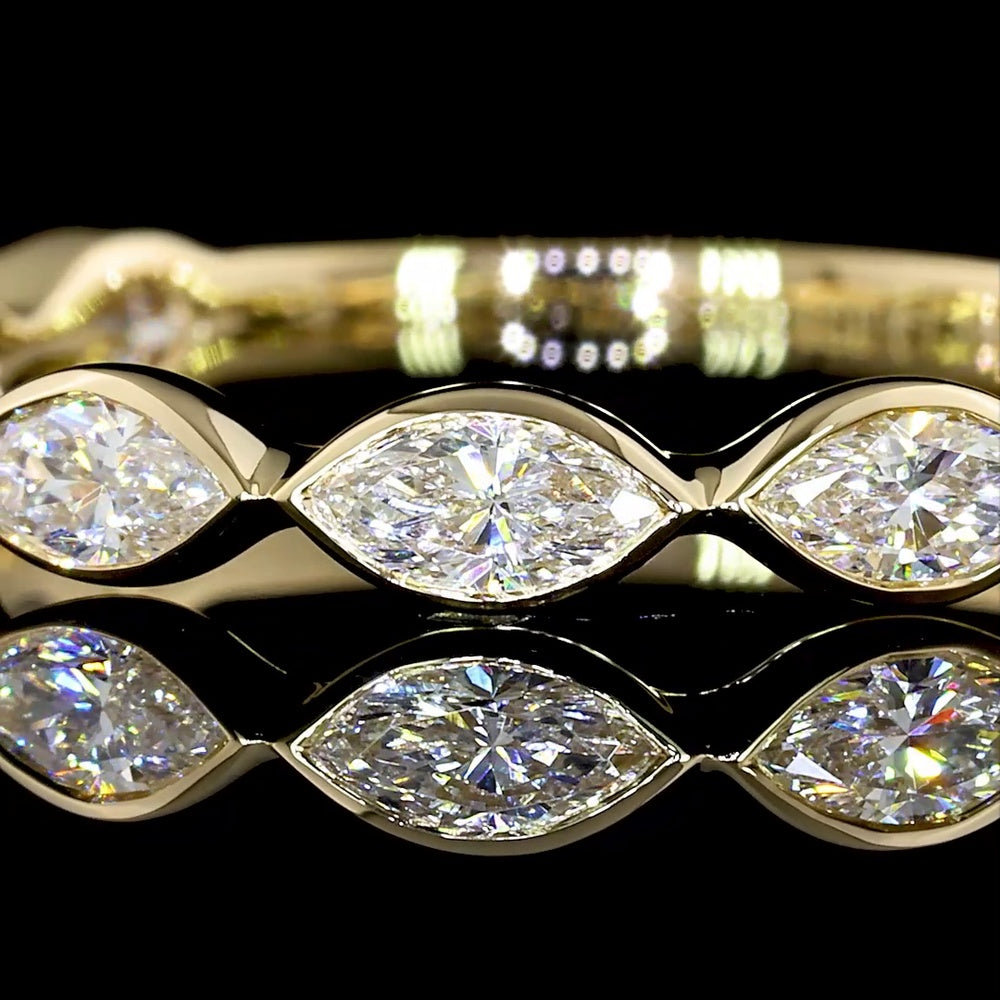 14K Yellow Gold 3/4 Eternity Band with East-West Bezel Set Marquise Cut Lab Diamonds - 0.77 Carat Total Diamond Weight - Covaloro Fine Jewelry