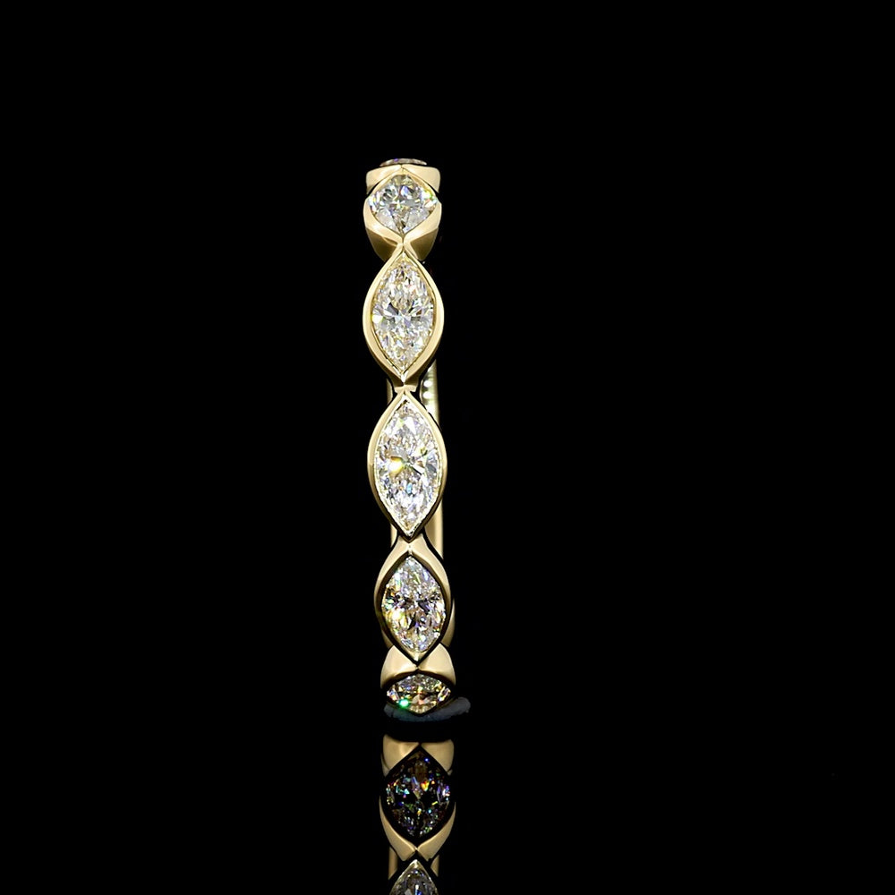 14K Yellow Gold 3/4 Eternity Band with East-West Bezel Set Marquise Cut Lab Diamonds - 0.77 Carat Total Diamond Weight - Covaloro Fine Jewelry