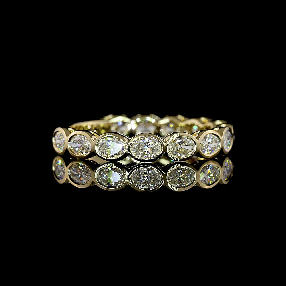 14K Yellow Gold 3/4 Eternity Band with East-West Bezel Set Oval Cut Natural Diamonds - 0.92 Carat Total Weight - Covaloro Fine Jewelry