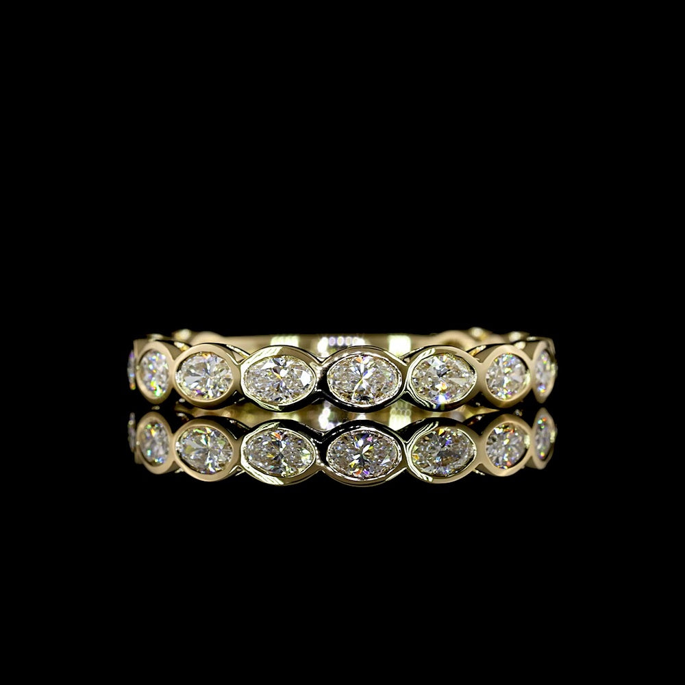 14K Yellow Gold 3/4 Eternity Band with East-West Bezel Set Oval Lab Diamonds - 0.91 Carat Total Diamond Weight - Covaloro Fine Jewelry