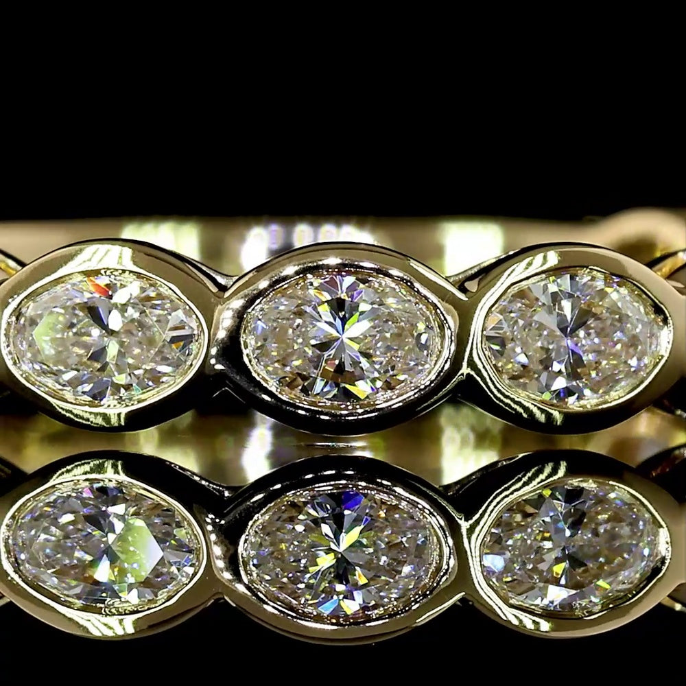 14K Yellow Gold 3/4 Eternity Band with East-West Bezel Set Oval Lab Diamonds - 0.91 Carat Total Diamond Weight - Covaloro Fine Jewelry
