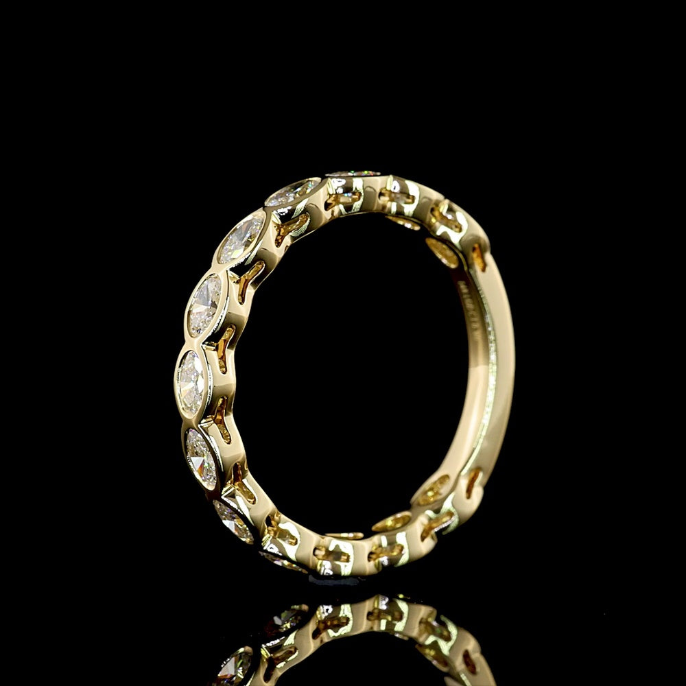 14K Yellow Gold 3/4 Eternity Band with East-West Bezel Set Oval Lab Diamonds - 0.91 Carat Total Diamond Weight - Covaloro Fine Jewelry
