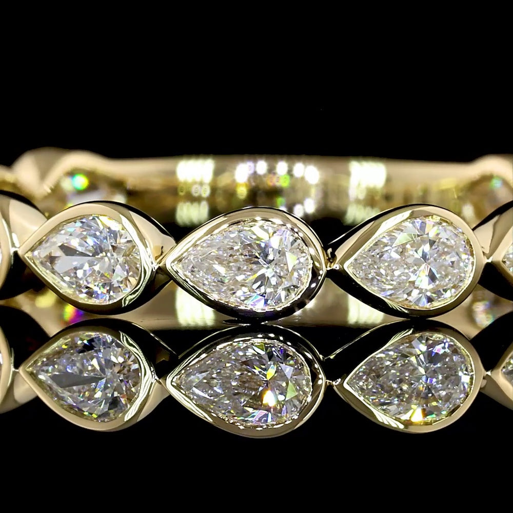 14K Yellow Gold 3/4 Eternity Band with East-West Bezel Set Pear Cut Lab Diamonds - 0.83 Carat Total Diamond Weight - Covaloro Fine Jewelry