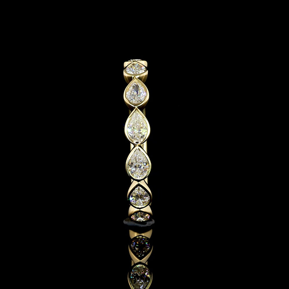 14K Yellow Gold 3/4 Eternity Band with East-West Bezel Set Pear Cut Lab Diamonds - 0.83 Carat Total Diamond Weight - Covaloro Fine Jewelry
