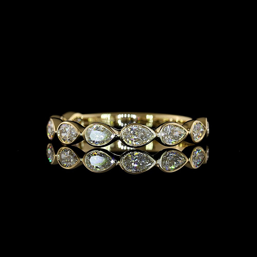 14K Yellow Gold 3/4 Eternity Band with East-West Bezel Set Pear Shape Lab Diamonds - 0.68 Carat Total Weight - Covaloro Fine Jewelry