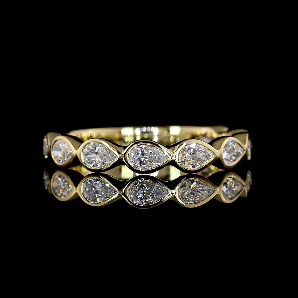 14K Yellow Gold 3/4 Eternity Band with East-West Bezel Set Pear Shape Lab Diamonds - 0.87 Carats Total Diamond Weight - Covaloro Fine Jewelry