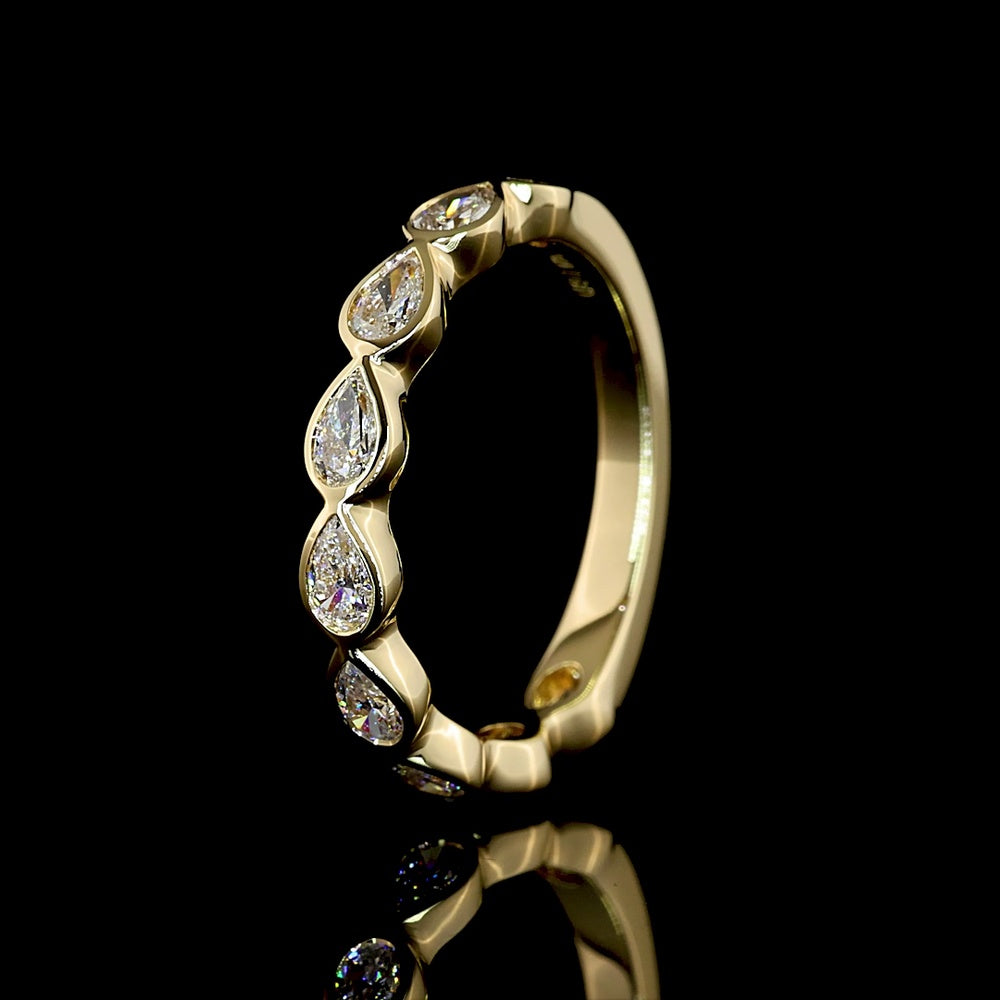 14K Yellow Gold 3/4 Eternity Band with East-West Bezel Set Pear Shape Lab Diamonds - 0.87 Carats Total Diamond Weight - Covaloro Fine Jewelry
