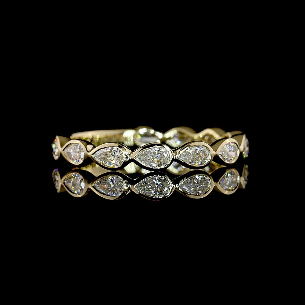 14K Yellow Gold 3/4 Eternity Band with East-West Bezel Set Pear Shaped Lab Diamonds - 0.81 Carat Total Weight - Covaloro Fine Jewelry