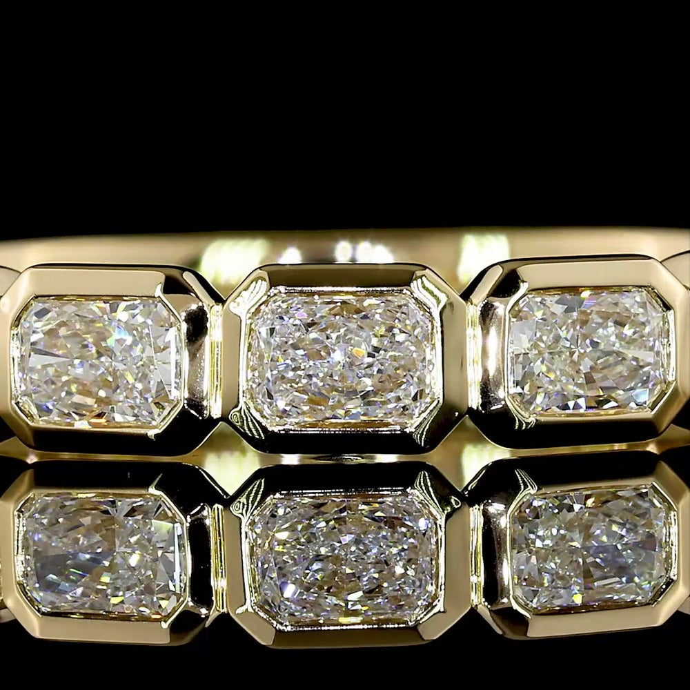 14K Yellow Gold 3/4 Eternity Band with East-West Bezel Set Radiant Cut Lab Diamonds - 1.41 Carats Total Diamond Weight - Covaloro Fine Jewelry