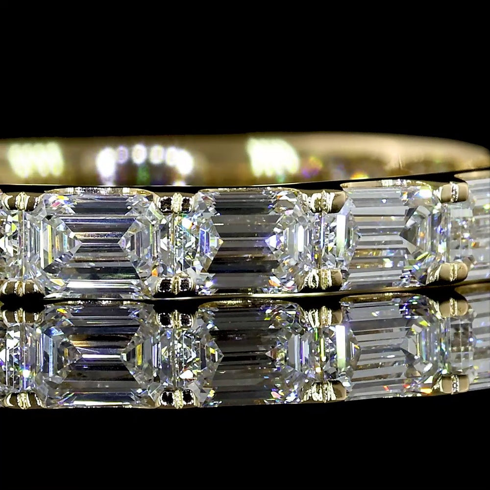 14K Yellow Gold 3/4 Eternity Band with East-West Emerald Cut Lab Diamonds - 1.39 Carats Total Diamond Weight - Covaloro Fine Jewelry