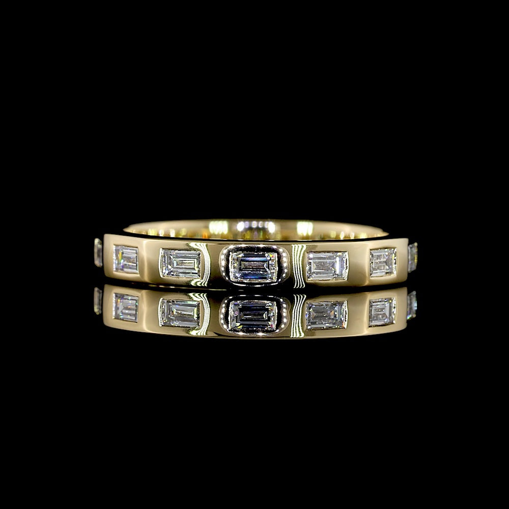 14K Yellow Gold 3/4 Eternity Band with East-West Flush Set Baguette Cut Lab Diamonds - 0.44 Carat Total Weight, E-F Color, VS Clarity - Covaloro Fine Jewelry