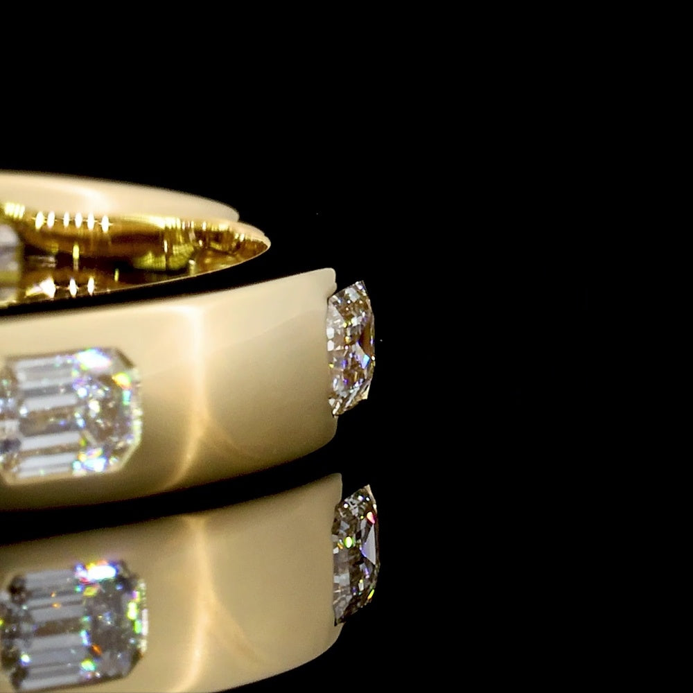 14K Yellow Gold 3/4 Eternity Band with East-West Flush Set Emerald Cut Lab Diamonds - 0.34 Carat Total Weight - Covaloro Fine Jewelry