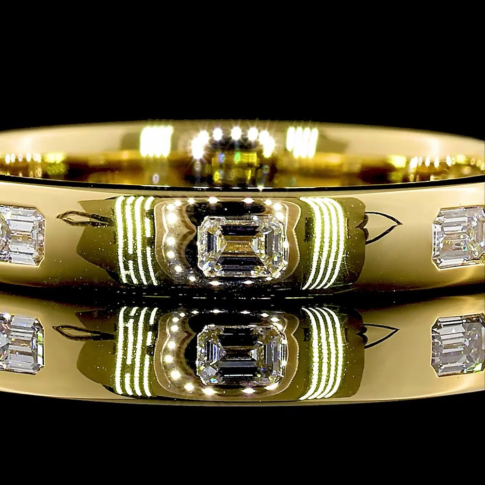 14K Yellow Gold 3/4 Eternity Band with East-West Flush Set Emerald Cut Lab Diamonds - 0.36 Carats Total Diamond Weight - Covaloro Fine Jewelry