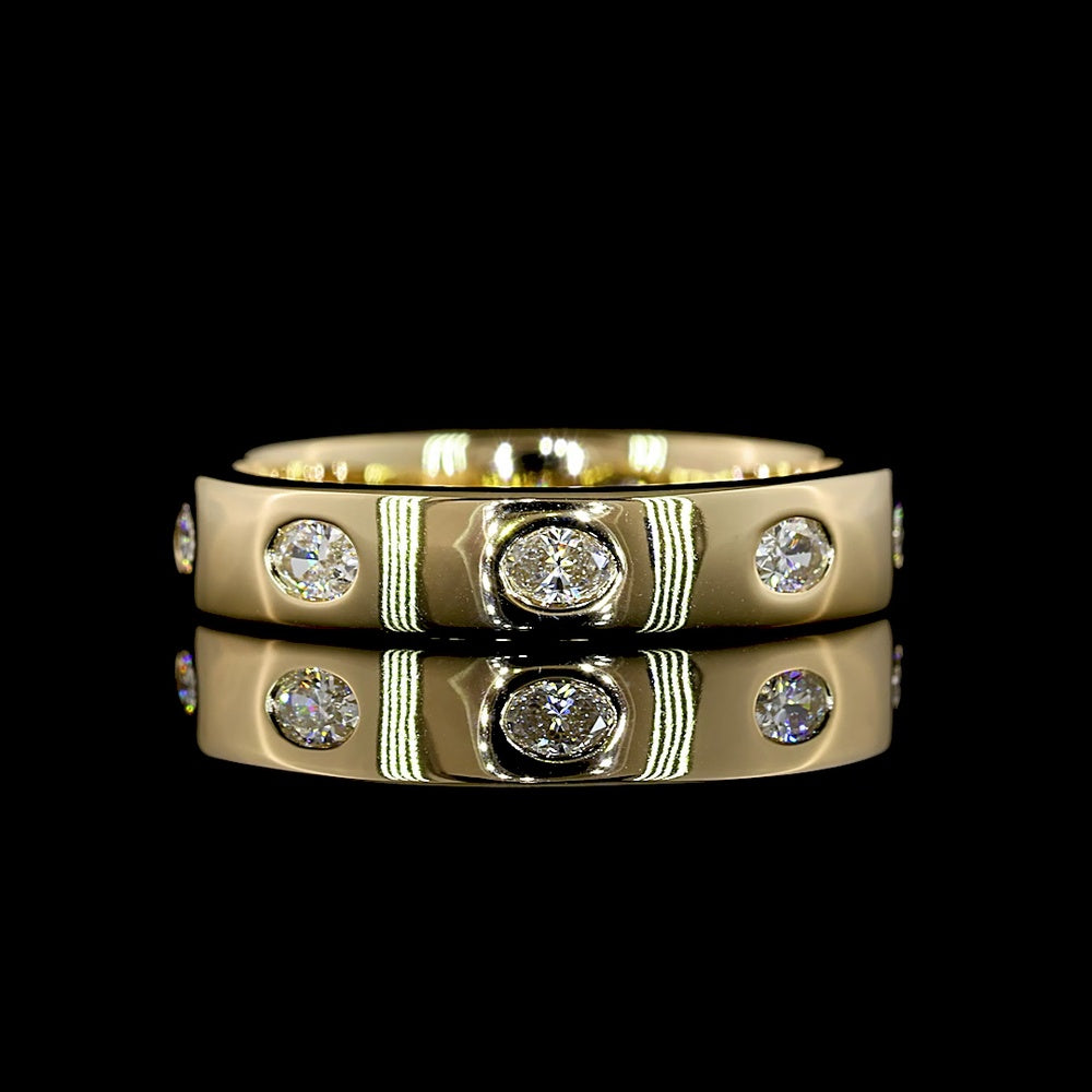 14K Yellow Gold 3/4 Eternity Band with East-West Flush Set Oval Cut Lab Diamonds - 0.41 Carat Total Weight - Covaloro Fine Jewelry