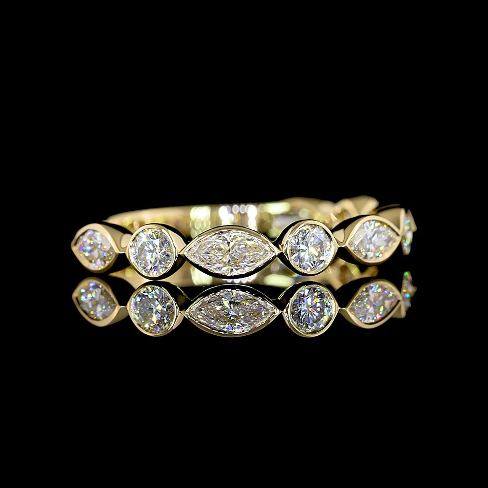 14K Yellow Gold 3/4 Eternity Band with East-West Marquise and Round Lab Diamonds - 0.83 Carats Total Diamond Weight - Covaloro Fine Jewelry