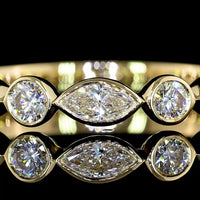 14K Yellow Gold 3/4 Eternity Band with East-West Marquise and Round Lab Diamonds - 0.83 Carats Total Diamond Weight - Covaloro Fine Jewelry