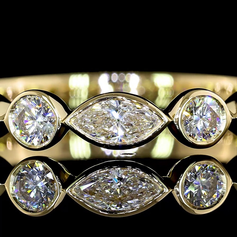 14K Yellow Gold 3/4 Eternity Band with East-West Marquise and Round Lab Diamonds - 0.83 Carats Total Diamond Weight - Covaloro Fine Jewelry