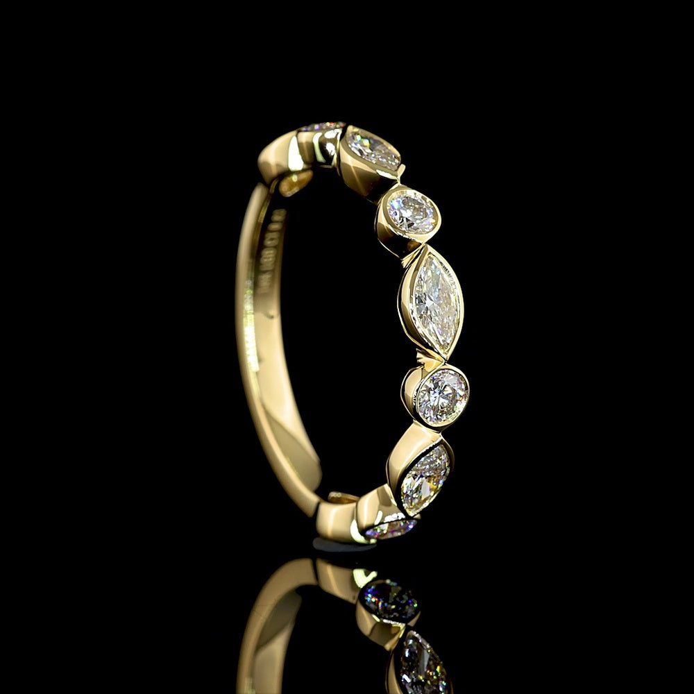 14K Yellow Gold 3/4 Eternity Band with East-West Marquise and Round Lab Diamonds - 0.83 Carats Total Diamond Weight - Covaloro Fine Jewelry