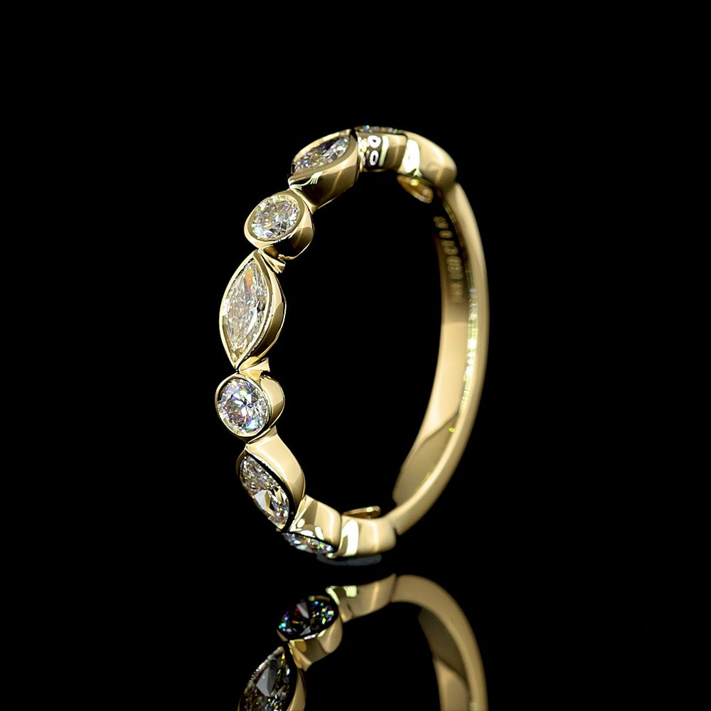 14K Yellow Gold 3/4 Eternity Band with East-West Marquise and Round Lab Diamonds - 0.83 Carats Total Diamond Weight - Covaloro Fine Jewelry
