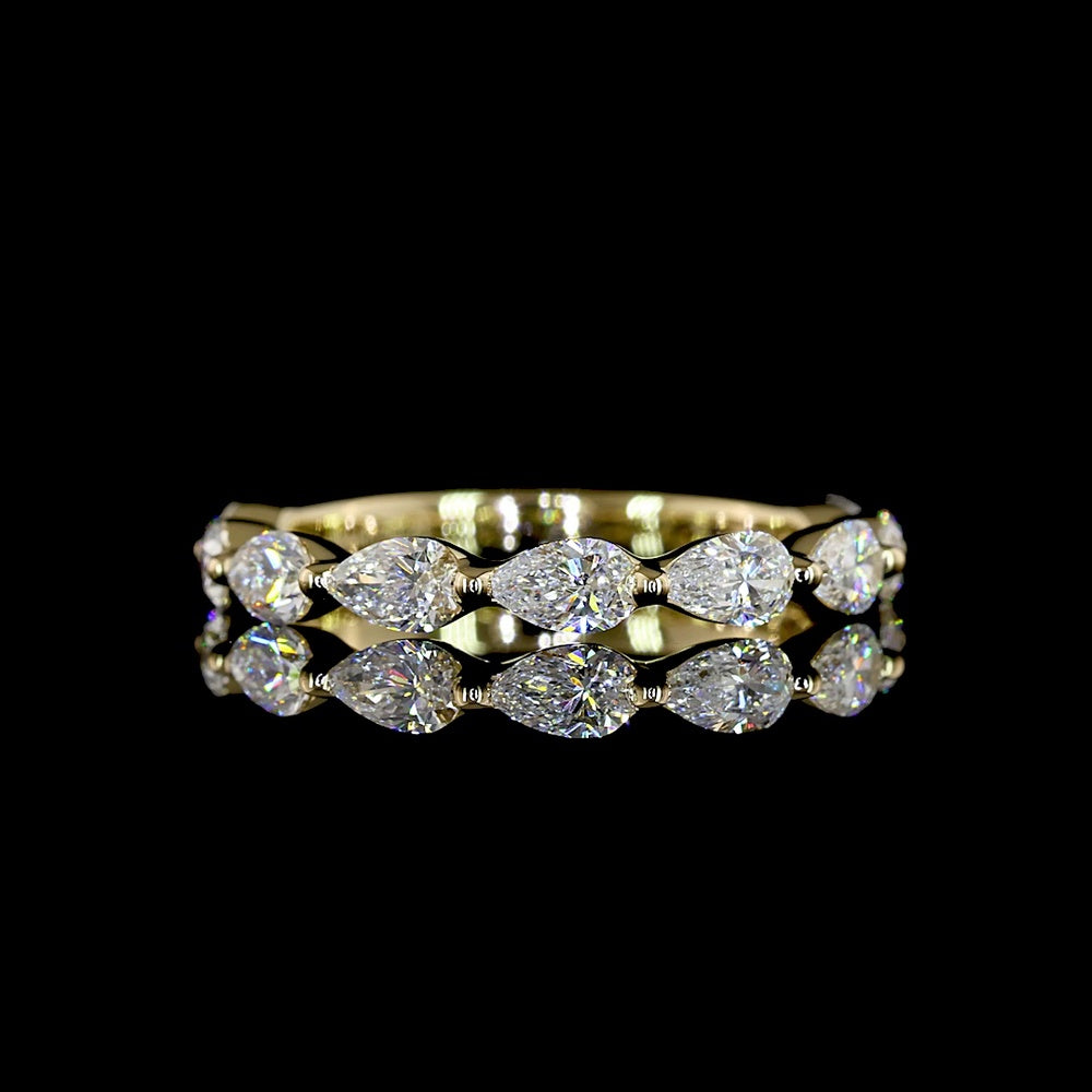 14K Yellow Gold 3/4 Eternity Band with East-West Pear Shape Lab Diamonds - 0.81 Carat Total Diamond Weight - Covaloro Fine Jewelry