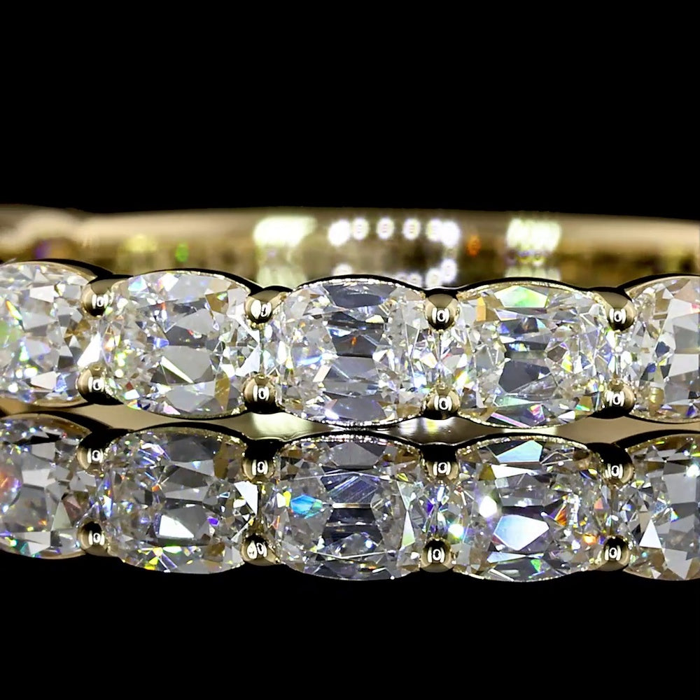 14K Yellow Gold 3/4 Eternity Band with East-West Prong Set Antique Cushion Cut Lab Diamonds - 1.43 Carat Total Diamond Weight - Covaloro Fine Jewelry