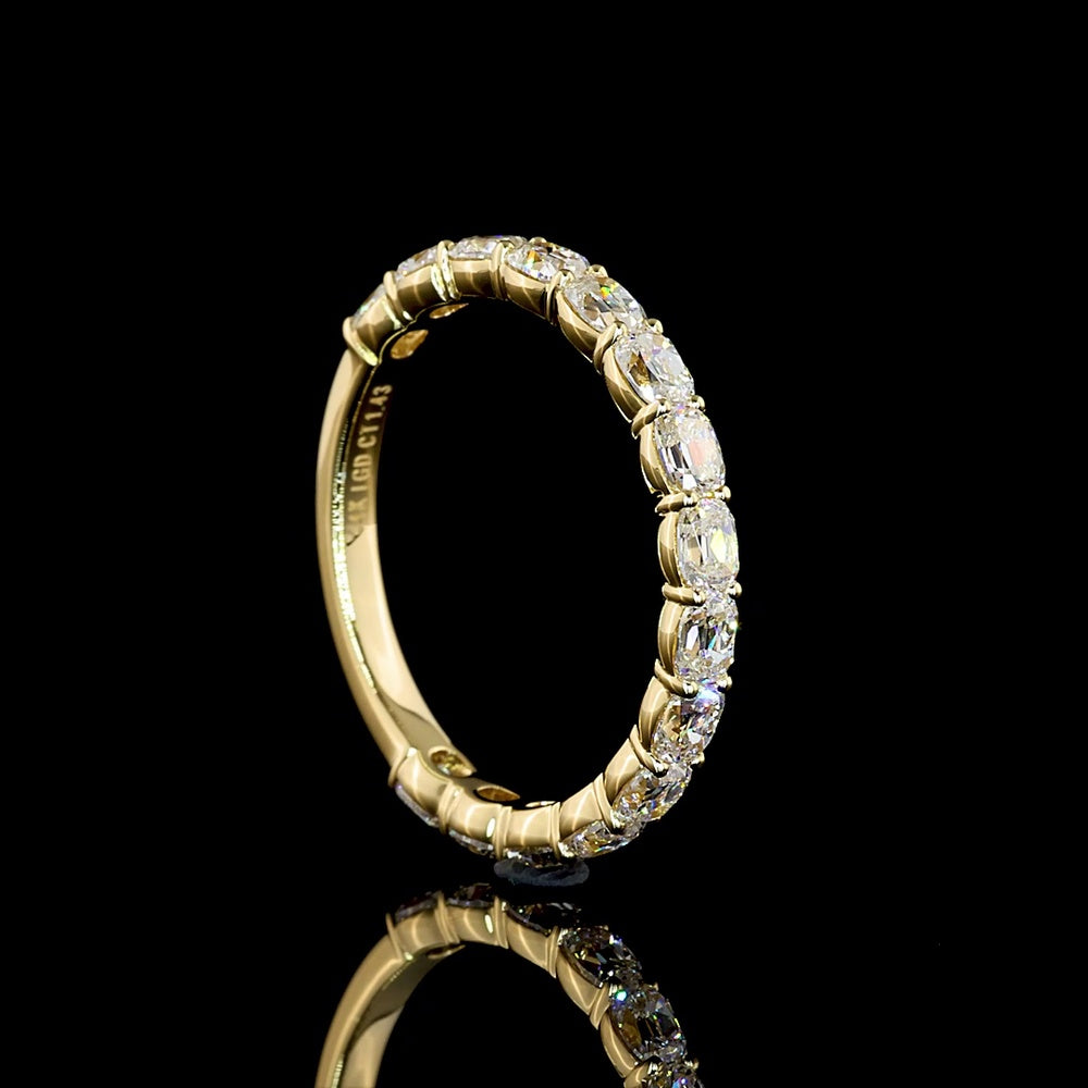 14K Yellow Gold 3/4 Eternity Band with East-West Prong Set Antique Cushion Cut Lab Diamonds - 1.43 Carat Total Diamond Weight - Covaloro Fine Jewelry