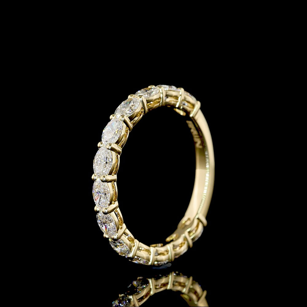 14K Yellow Gold 3/4 Eternity Band with East-West Prong Set Oval Cut Lab Diamonds - 1.40 Carats Total Diamond Weight - Covaloro Fine Jewelry