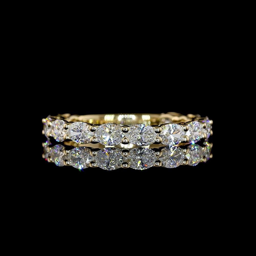 14K Yellow Gold 3/4 Eternity Band with East-West Prong Set Oval Lab Diamonds - 1.38 Carat Total Weight - Covaloro Fine Jewelry
