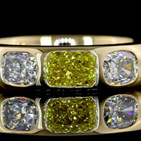 14K Yellow Gold 3/4 Eternity Band with East-West Set Cushion Brilliant Diamonds Including a 0.50 Carat Fancy Vivid Yellow Lab Diamond Center - 3.71 Carat Total Weight - Covaloro Fine Jewelry