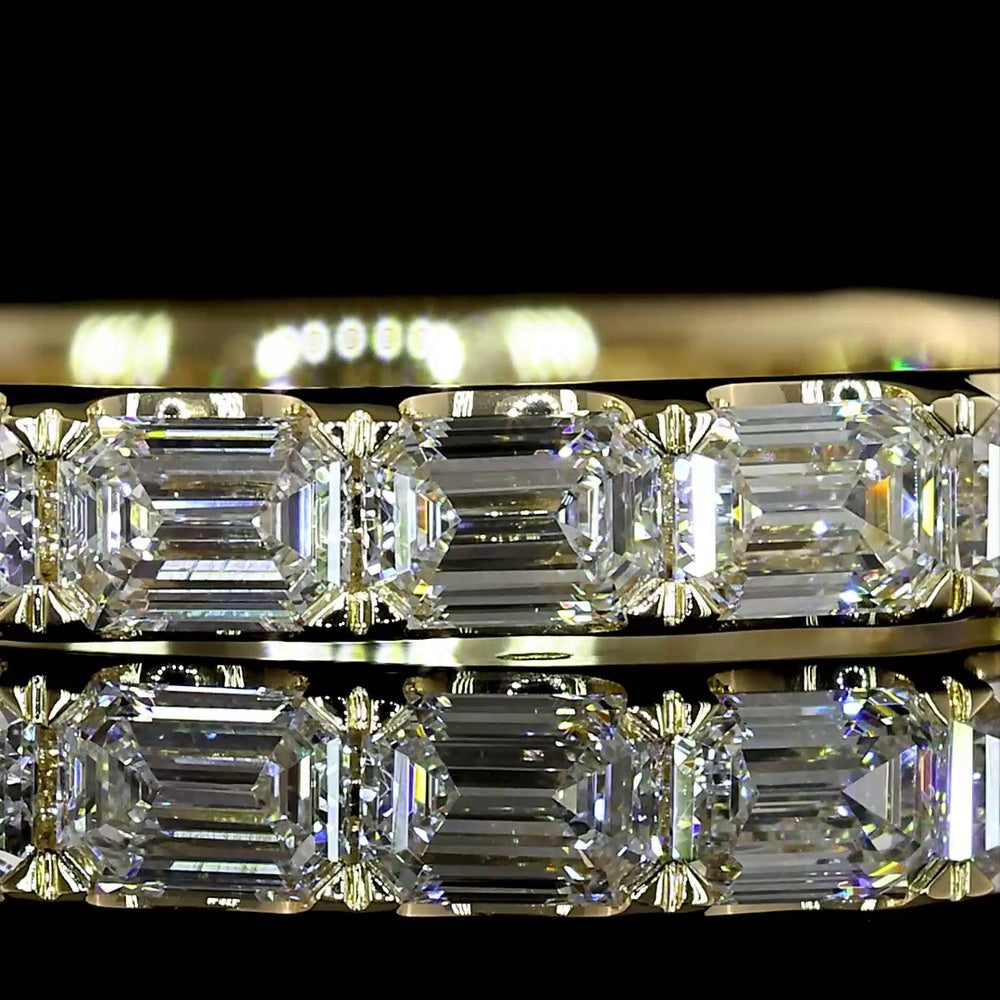 14K Yellow Gold 3/4 Eternity Band with East-West Set Emerald Cut Lab Diamonds - 1.36 Carats Total Diamond Weight - Covaloro Fine Jewelry