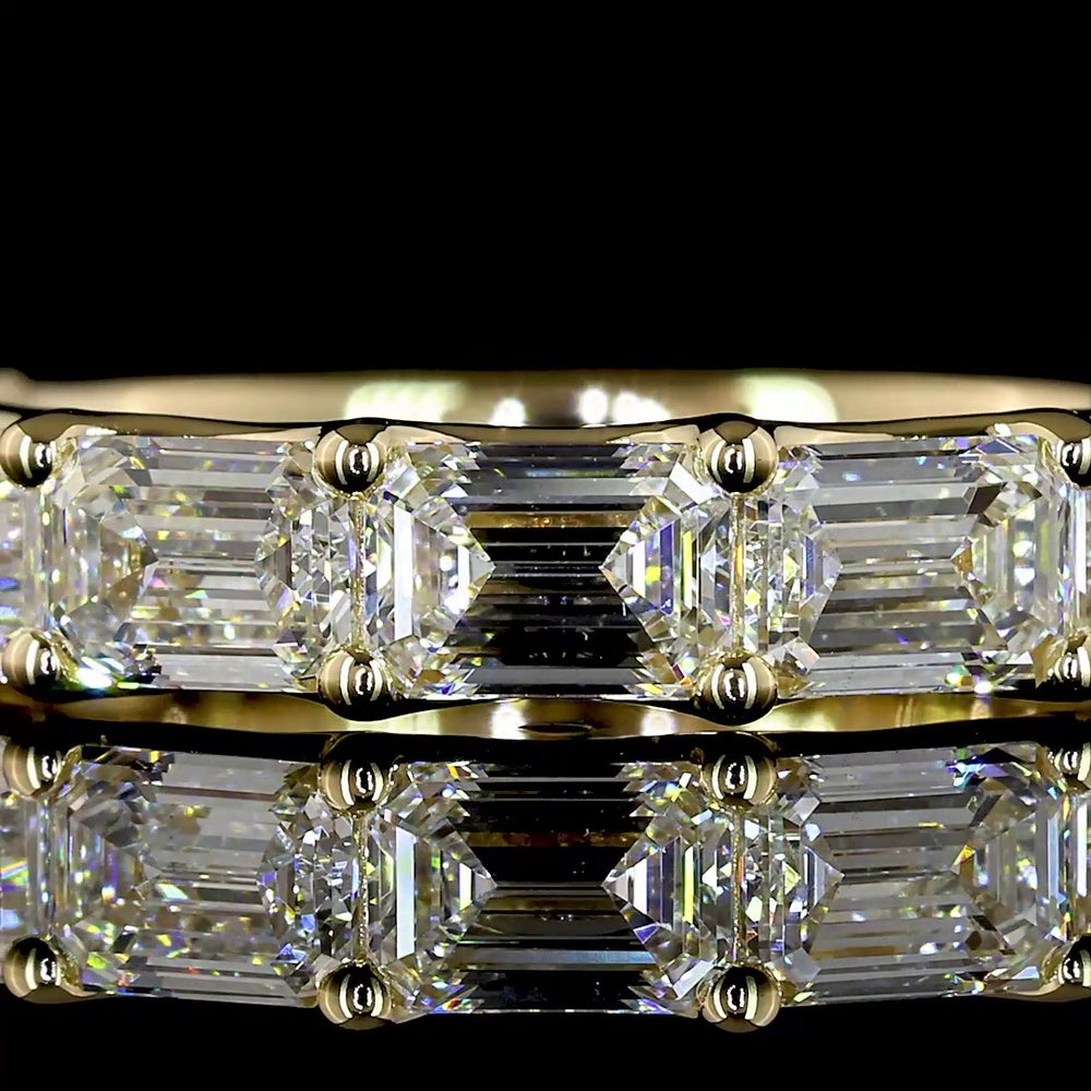 14K Yellow Gold 3/4 Eternity Band with East-West U-Prong Set Emerald Cut Lab Diamonds - 2.13 Carats Total Diamond Weight - Covaloro Fine Jewelry