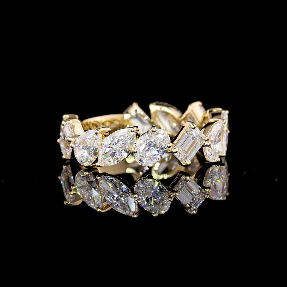 14K Yellow Gold 3/4 Eternity Band with Emerald, Marquise, and Oval Cut Lab Diamonds - 2.61 Carat Total Weight - Covaloro Fine Jewelry