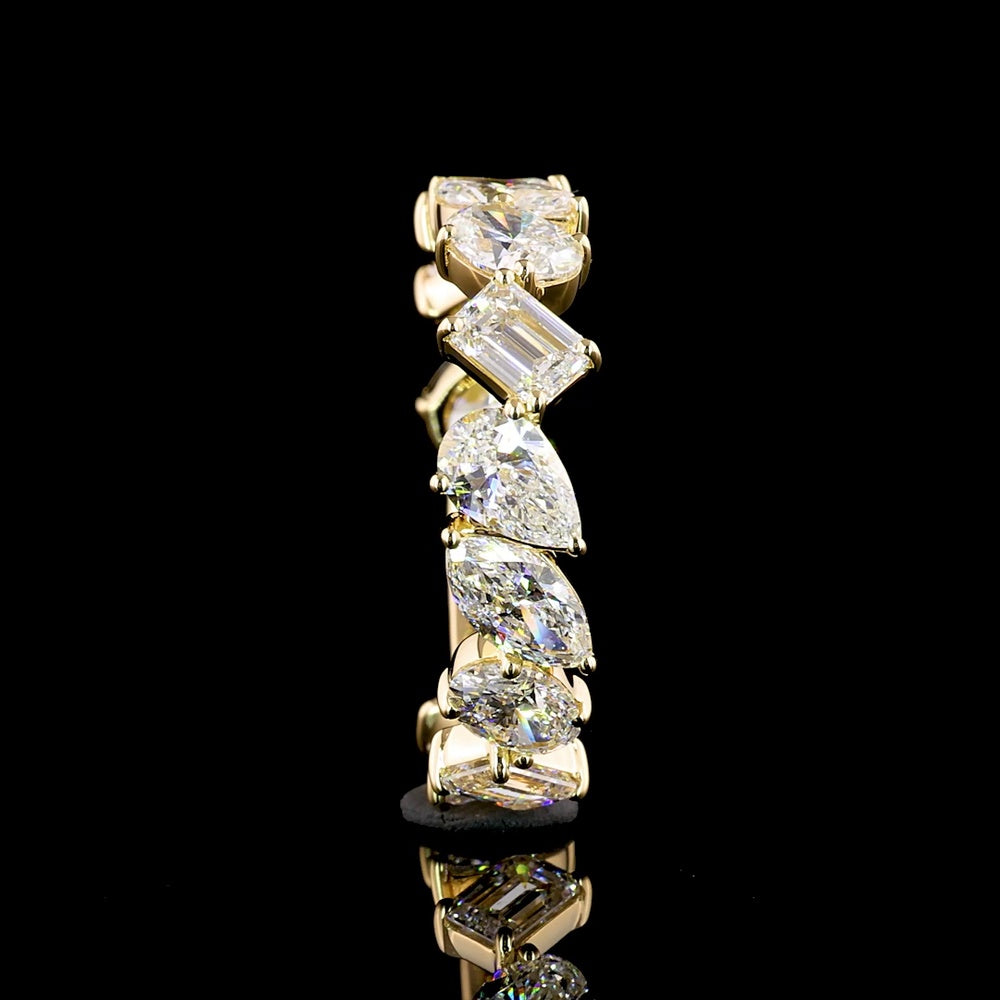 14K Yellow Gold 3/4 Eternity Band with Emerald, Marquise, and Oval Cut Lab Diamonds - 2.61 Carat Total Weight - Covaloro Fine Jewelry