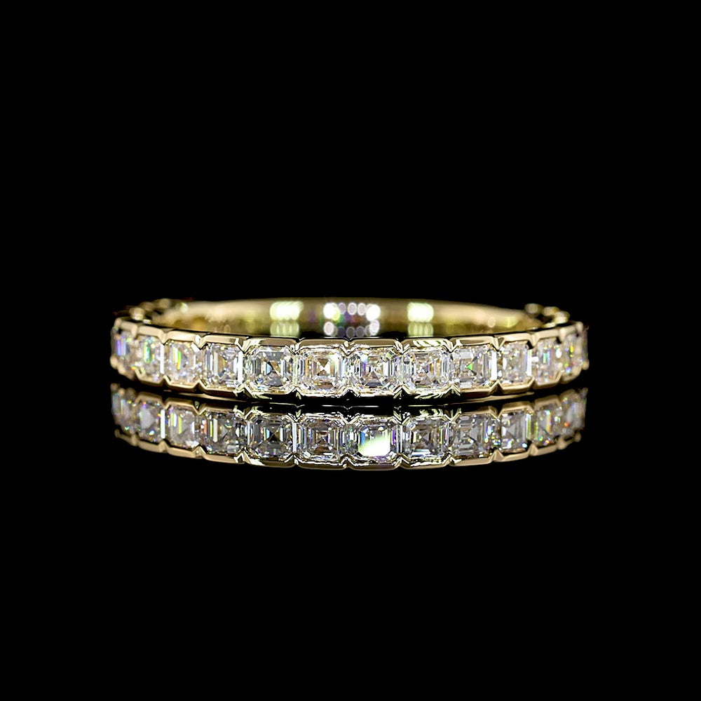 14K Yellow Gold 3/4 Eternity Band with Half-Bezel Set Asscher Cut Lab Diamonds - 1.10 Carats Total Diamond Weight - Covaloro Fine Jewelry