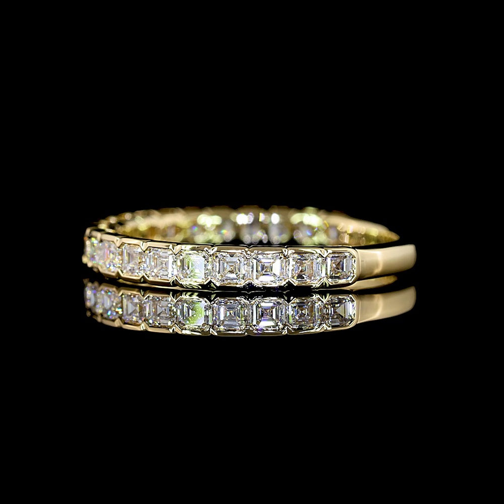 14K Yellow Gold 3/4 Eternity Band with Half-Bezel Set Asscher Cut Lab Diamonds - 1.10 Carats Total Diamond Weight - Covaloro Fine Jewelry