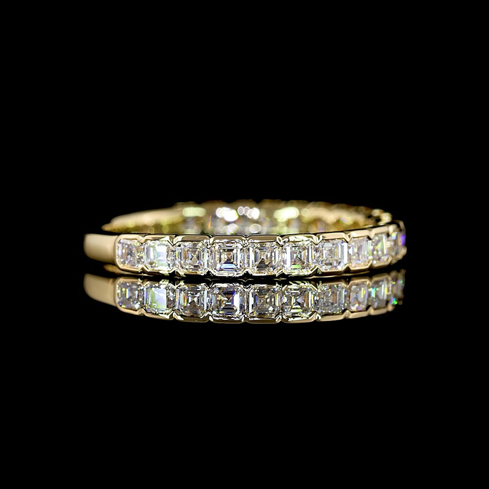 14K Yellow Gold 3/4 Eternity Band with Half-Bezel Set Asscher Cut Lab Diamonds - 1.10 Carats Total Diamond Weight - Covaloro Fine Jewelry