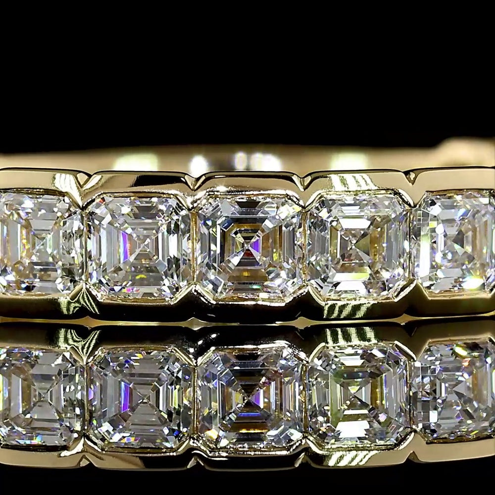 14K Yellow Gold 3/4 Eternity Band with Half Bezel Set Asscher Cut Lab Diamonds - 1.38 Carat Total Diamond Weight - Covaloro Fine Jewelry