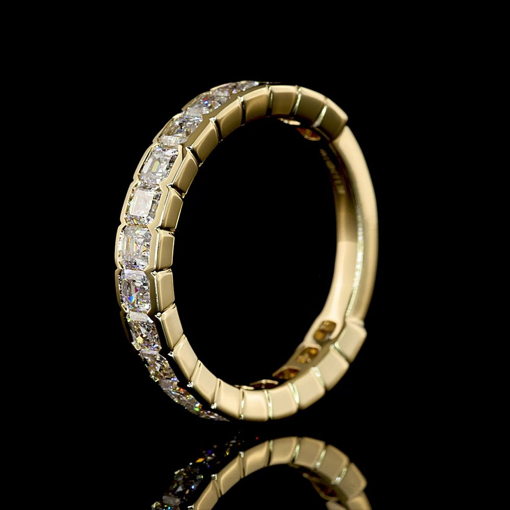 14K Yellow Gold 3/4 Eternity Band with Half Bezel Set Asscher Cut Lab Diamonds - 1.38 Carat Total Diamond Weight - Covaloro Fine Jewelry