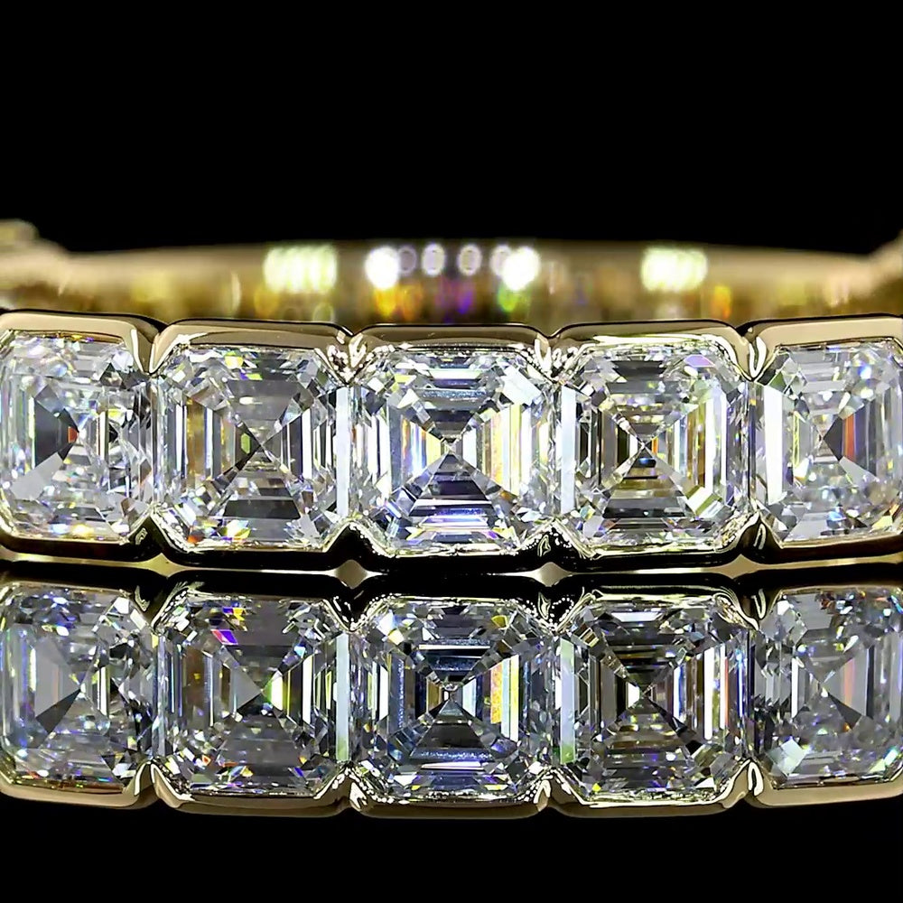 14K Yellow Gold 3/4 Eternity Band with Half Bezel Set Asscher Cut Lab Diamonds - 1.93 Carats Total Diamond Weight - Covaloro Fine Jewelry
