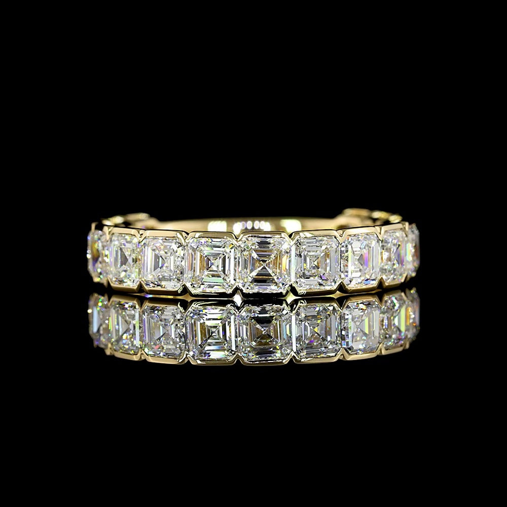 14K Yellow Gold 3/4 Eternity Band with Half Bezel Set Asscher Cut Lab Diamonds - 2.97 Carat Total Weight - Covaloro Fine Jewelry