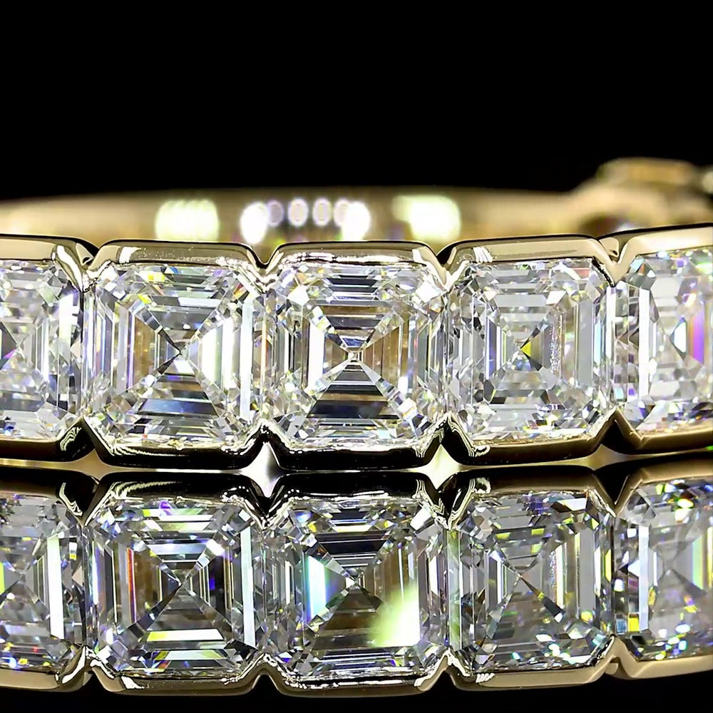 14K Yellow Gold 3/4 Eternity Band with Half Bezel Set Asscher Cut Lab Diamonds - 2.97 Carat Total Weight - Covaloro Fine Jewelry