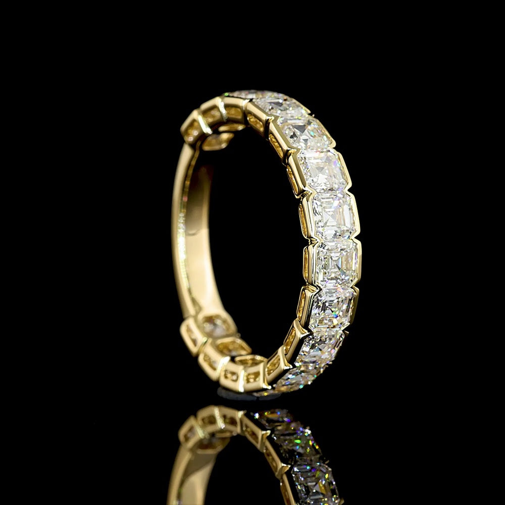 14K Yellow Gold 3/4 Eternity Band with Half Bezel Set Asscher Cut Lab Diamonds - 2.97 Carat Total Weight - Covaloro Fine Jewelry