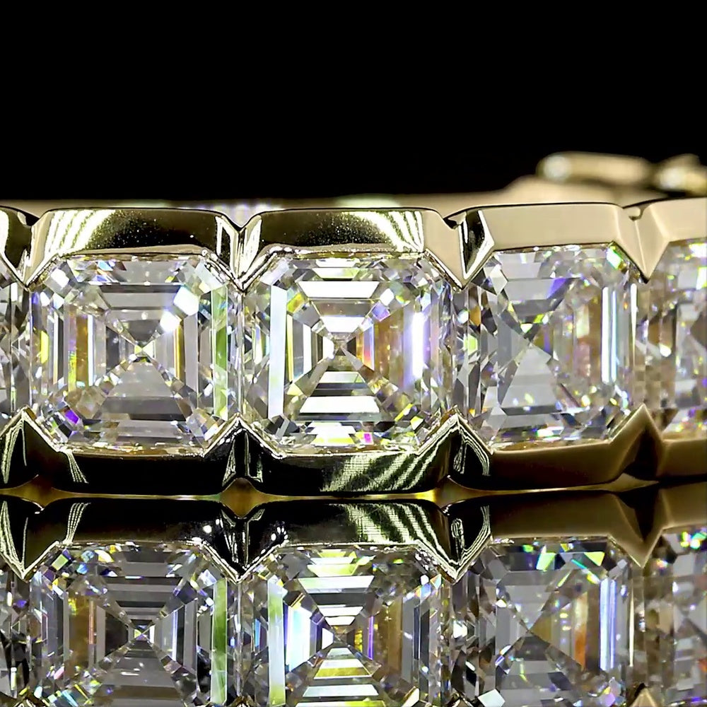 14K Yellow Gold 3/4 Eternity Band with Half Bezel Set Asscher Cut Lab Diamonds - 3.96 Carats Total Diamond Weight - Covaloro Fine Jewelry