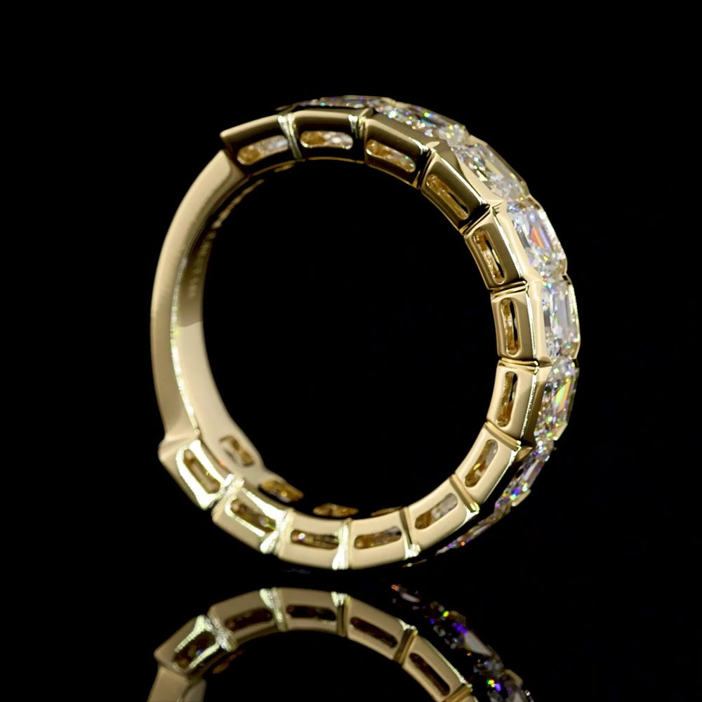 14K Yellow Gold 3/4 Eternity Band with Half Bezel Set Asscher Cut Lab Diamonds - 3.96 Carats Total Diamond Weight - Covaloro Fine Jewelry
