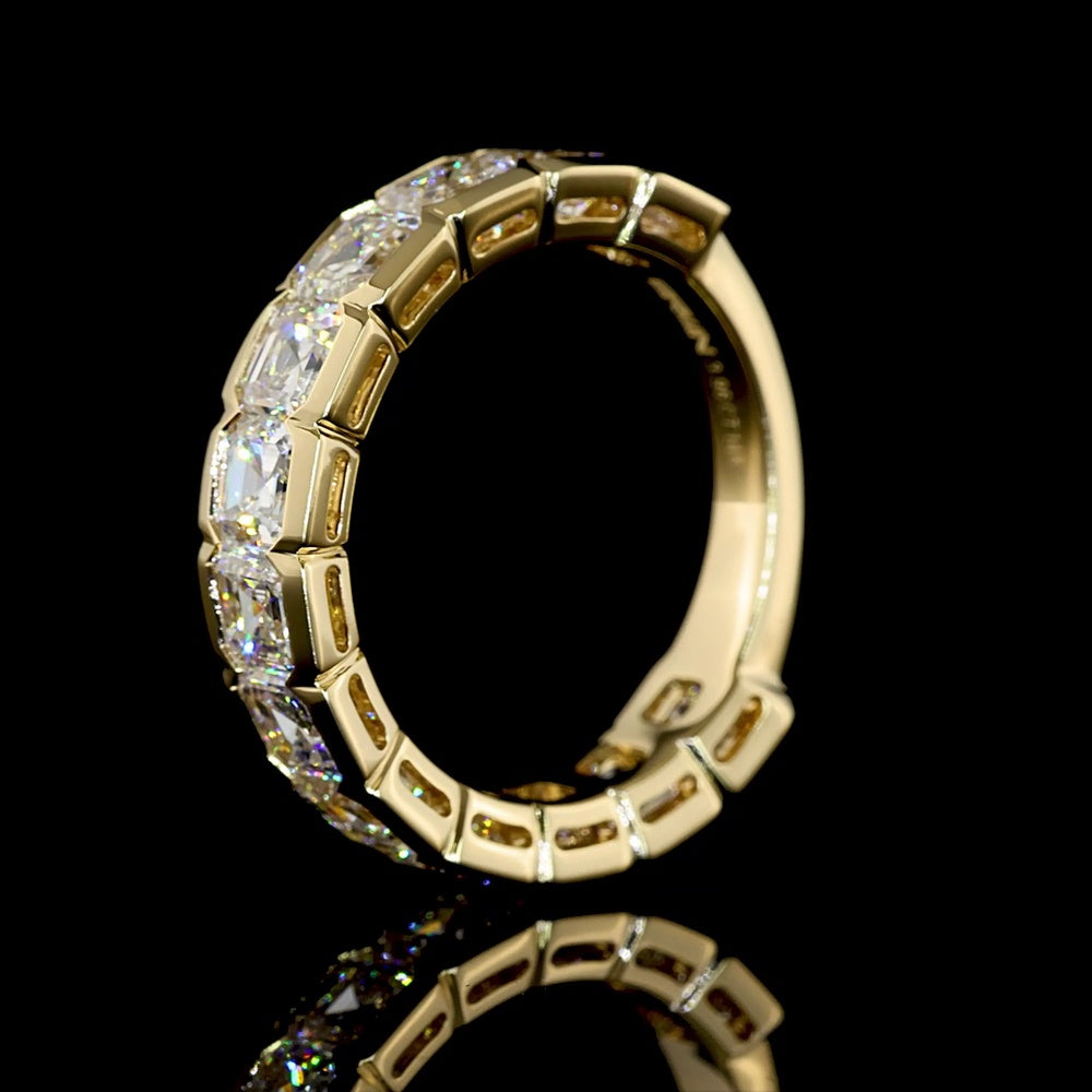 14K Yellow Gold 3/4 Eternity Band with Half Bezel Set Asscher Cut Lab Diamonds - 3.96 Carats Total Diamond Weight - Covaloro Fine Jewelry